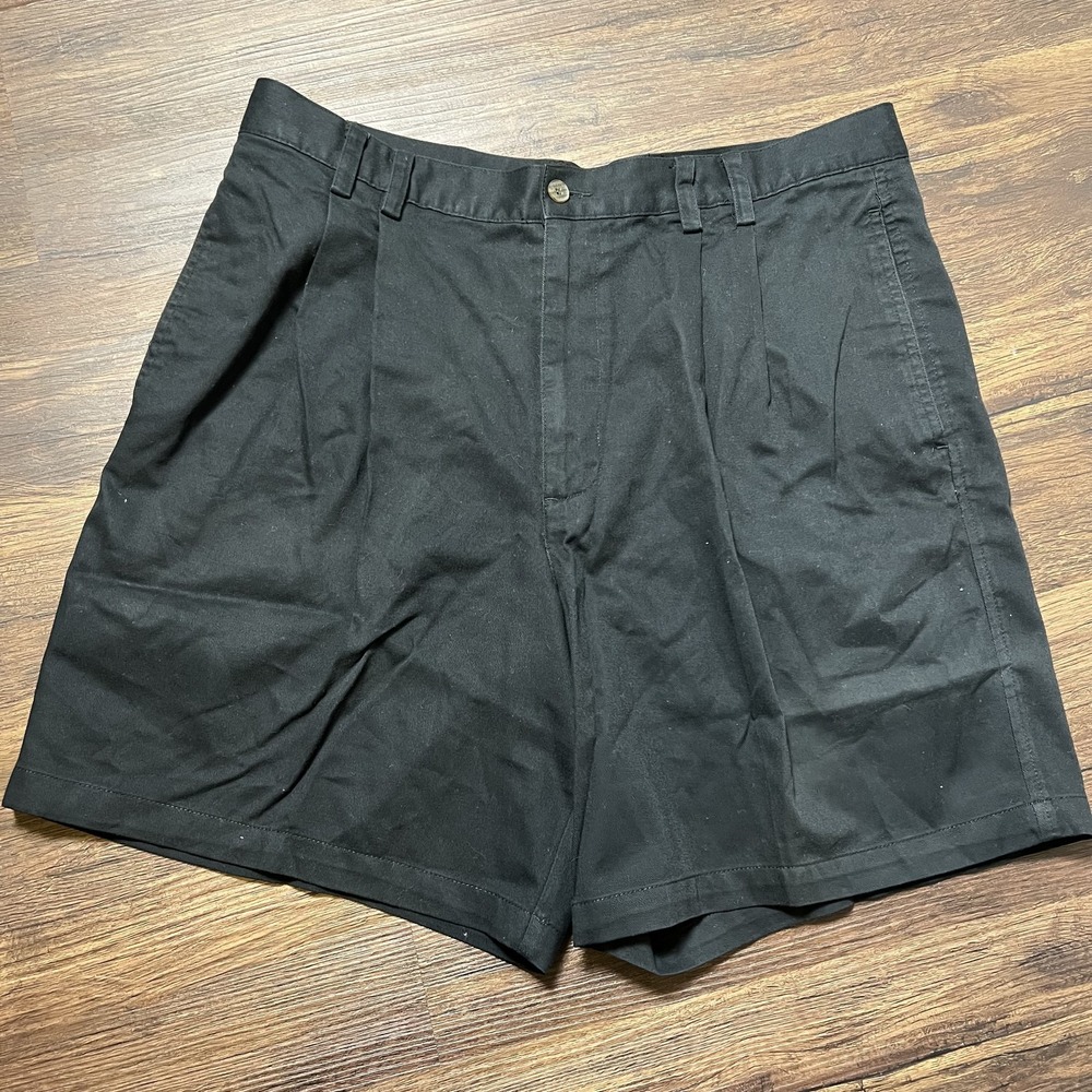 Claiborne Shorts Mens 38 Black Classic Flat‎ Front Casual Chino Pockets Summer